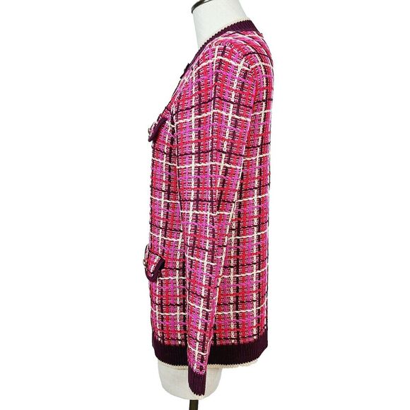 Ann Taylor Tweed Sweater Jacket LP Pink Red Woven Knit Button-Front‎ Tunic - Picture 6 of 13